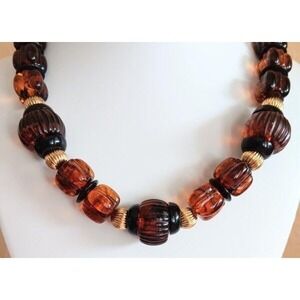 Vintage 80s Chunky Lucite Bead Necklace Avon Faux Tortoiseshell Choker